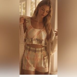 NWT LyreBird Ruffle Flannel Crop Top & Shorts loungewear